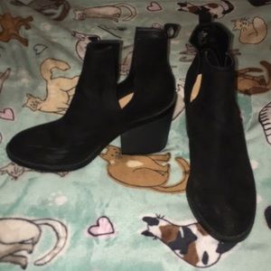 Black suede cutout ankle boot